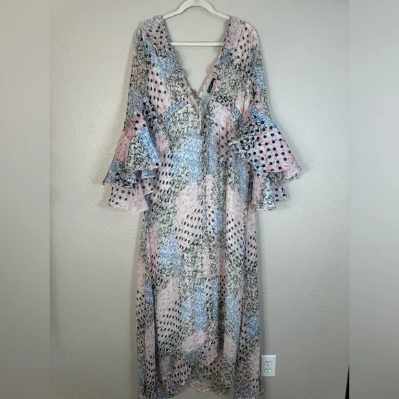 Nasty Gal Collection Chiffon Printed Ruffle Sleeve Maxi Dress size 14 $264 - Picture 5 of 16